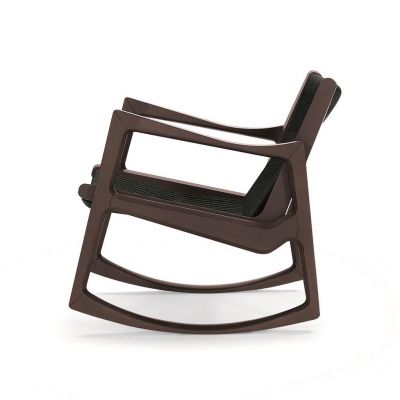 Euvira Schaukelstuhl, ClassiCon Design, braunes Holzgestell mit schwarzer Bespannung, modernes Möbelstück für Wohnzimmer.